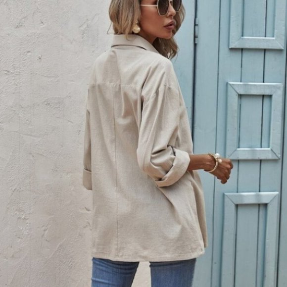 Minimalist Button Down Longline Khaki - Picture 6 of 12